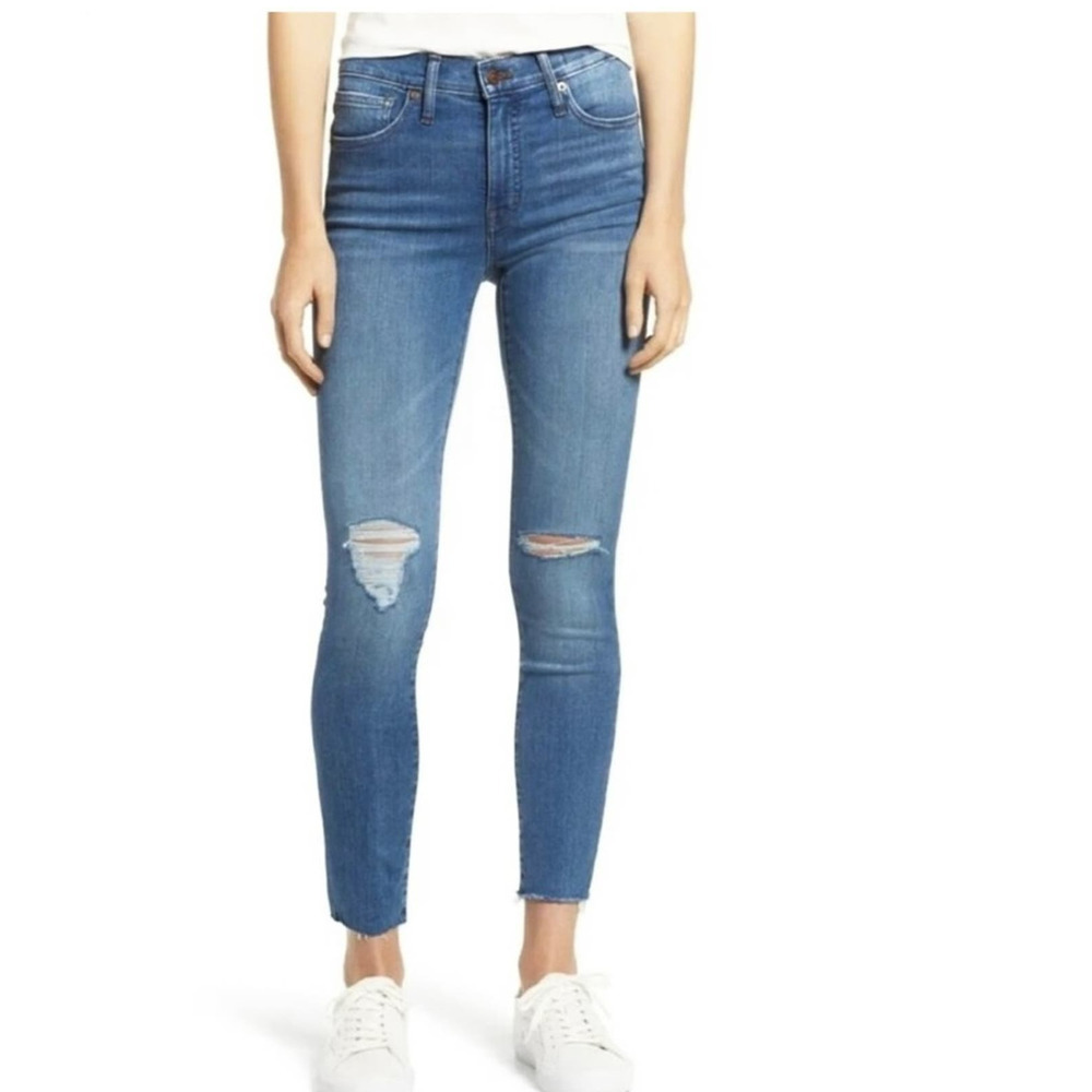 Madewell Women's 9” Mid-Rise Skinny Jeans Medium Wash Blue Size 25 Raw Hem